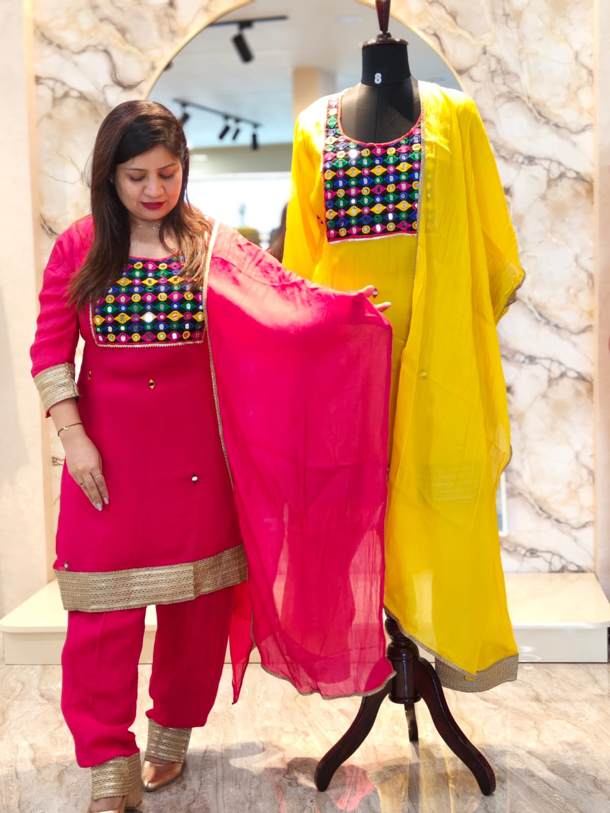 Vibrant Mirror Work 3 Pcs Soft Georget Kurta Set