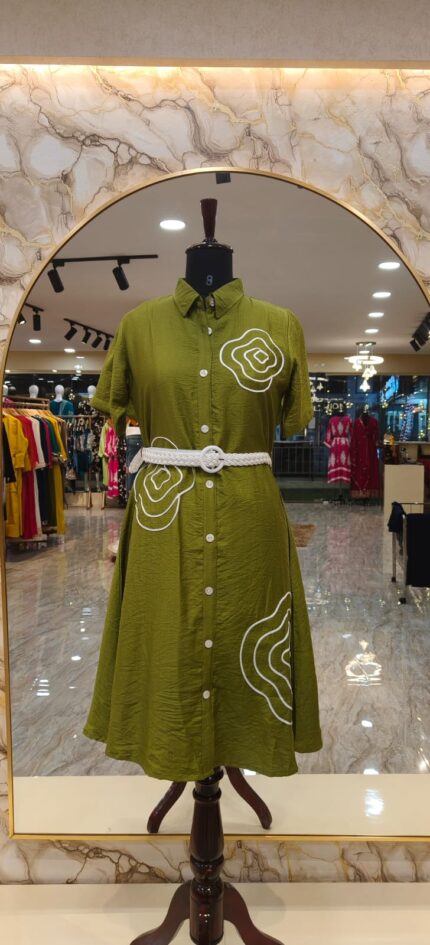 Elegant Belted Crush Cotton Dress