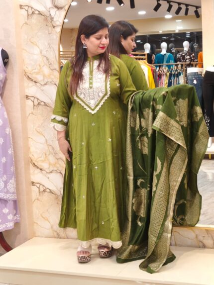 Elegant 3pcs Anarkali Suit in Russian Silk