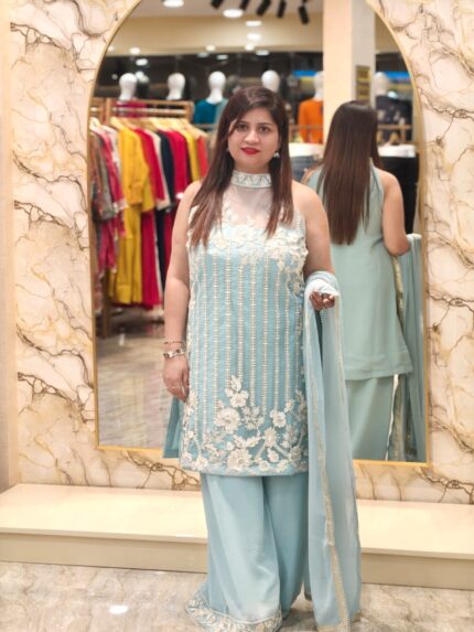 Heavy Hand Work Party wear kurta with Flared Palazzo bottom