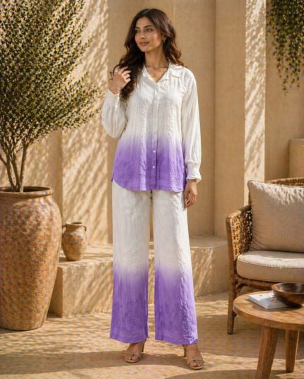 Ombre Grace Co-Ord Set_White & Lavender