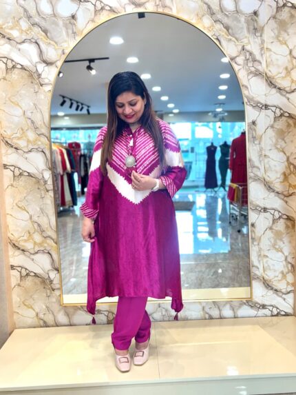 Diagonal Cut Kurta Set with Pant